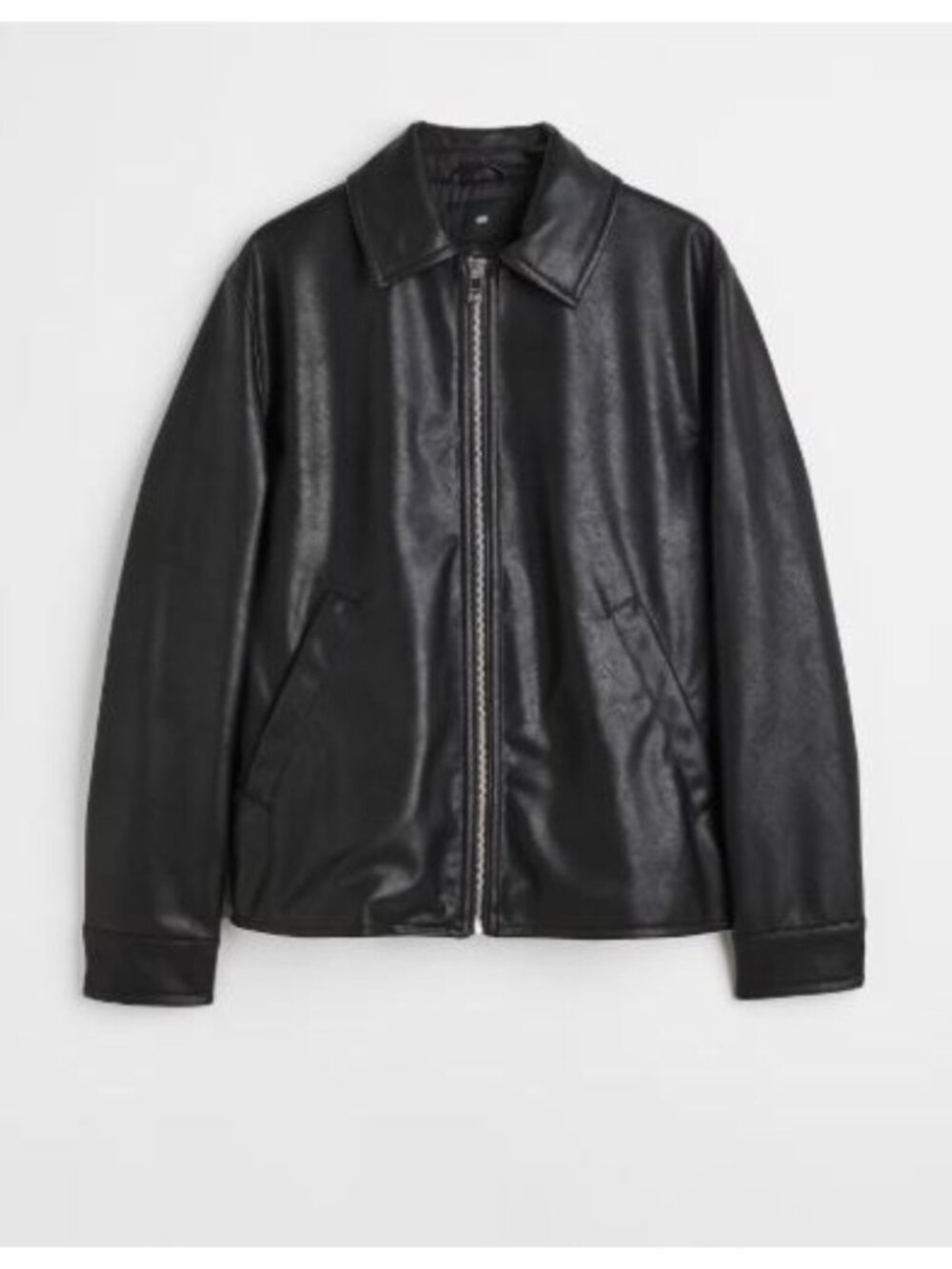 H&M Leather Jacket Coat Mens Size Large Black Zip-Up Front Welt Pockets